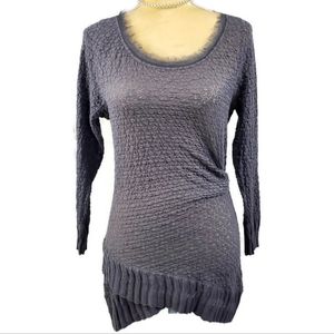 Anthropologie Deletta Charcoal Gray Frayed Lace Scoop Neck Long Sleeve Top